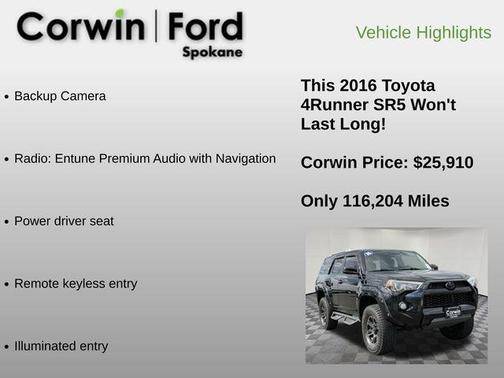Midnight Black Metallic 2016 Toyota 4Runner SR5