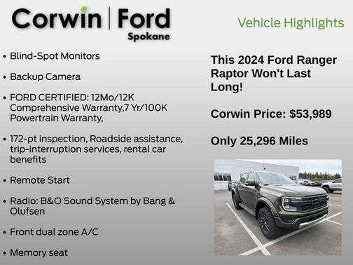 Green Metallic 2024 Ford Ranger Raptor