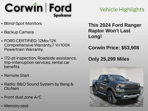 Green Metallic 2024 Ford Ranger Raptor