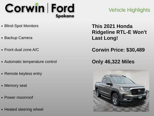 Pacific Pewter Metallic 2021 Honda Ridgeline RTL-E