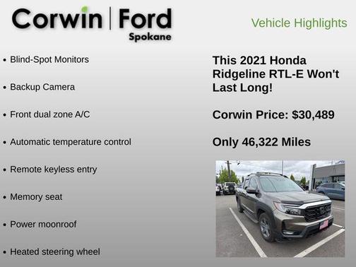 Pacific Pewter Metallic 2021 Honda Ridgeline RTL-E