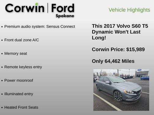 Osmium Gray Metallic 2017 Volvo S60 T5 Dynamic