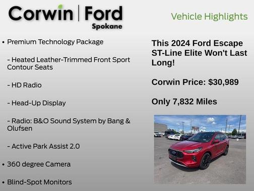 Red Metallic 2024 Ford Escape ST-Line Elite