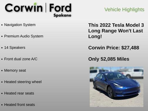 Deep Blue Metallic 2022 Tesla Model 3 Long Range