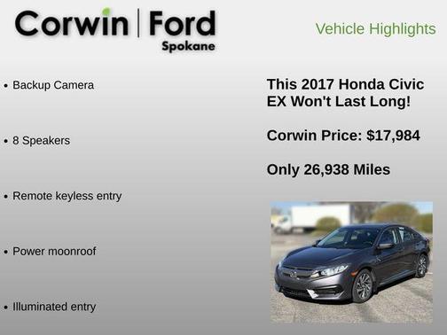 Modern Steel Metallic 2017 Honda Civic EX