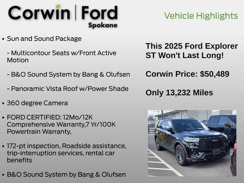 Agate Black Metallic 2025 Ford Explorer ST