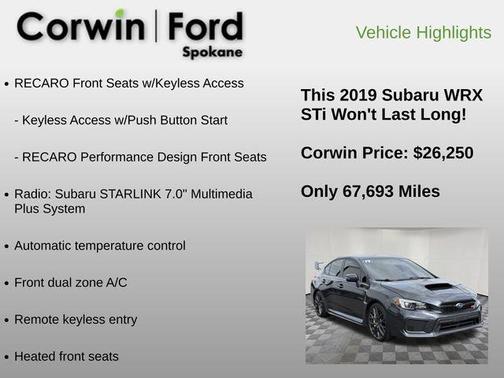 Dark Gray Metallic 2019 Subaru WRX STI Base