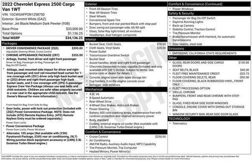 2022 Chevrolet Express 2500 RWD 2500 Regular Wheelbase WT