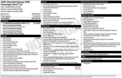 2020 Chevrolet Express 3500 RWD 3500 Extended Wheelbase LT