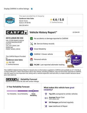 2015 Lexus RX 350 Base
