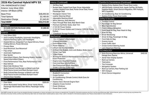 Ivory Silver 2026 Kia Carnival Hybrid SX