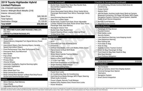 2019 Toyota Highlander Hybrid Limited Platinum
