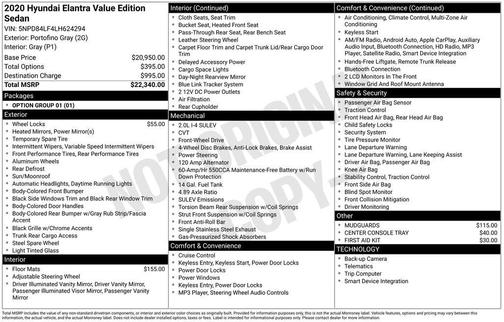 2020 Hyundai ELANTRA Value Edition