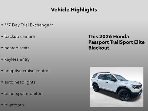 Platinum White Pearl 2026 Honda Passport AWD TrailSport Elite Blackout
