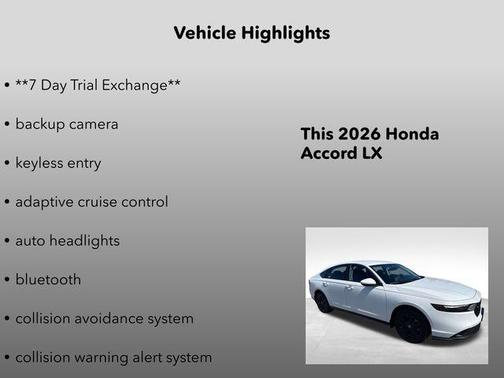 Platinum White 2026 Honda Accord LX 1.5T