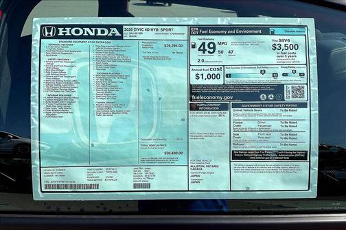 2026 Honda Civic Hybrid Sport