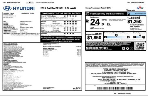 White 2023 Hyundai SANTA FE SEL