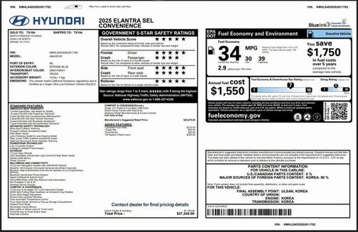 2025 Hyundai ELANTRA SEL Convenience