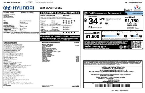 Black 2024 Hyundai ELANTRA SEL