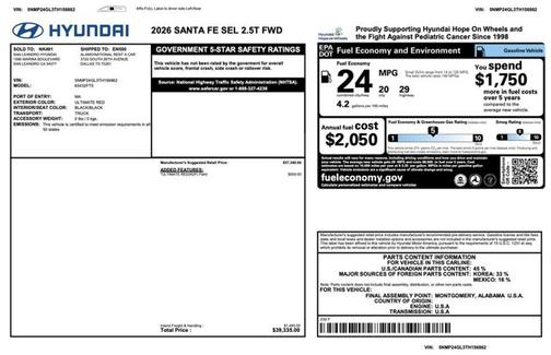 Red 2026 Hyundai SANTA FE SEL