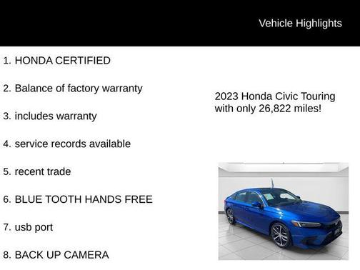 Aegean Blue Metallic 2023 Honda Civic Touring