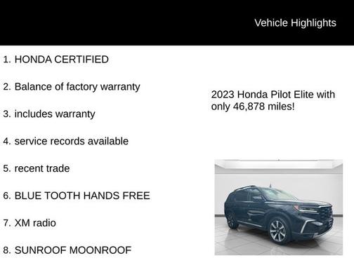 Crystal Black Pearl 2023 Honda Pilot Elite