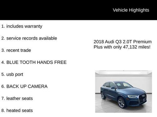 Blue Metallic 2018 Audi Q3 2.0T Premium Plus