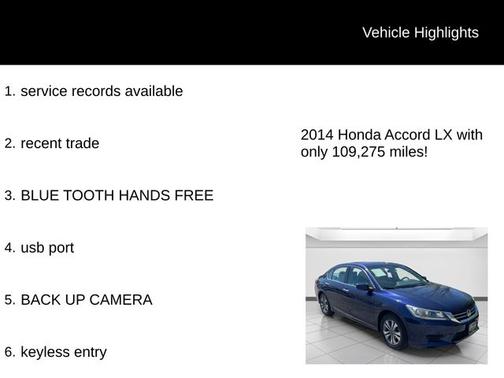 Obsidian Blue Pearl 2014 Honda Accord LX