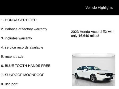 Platinum White Pearl 2023 Honda Accord EX