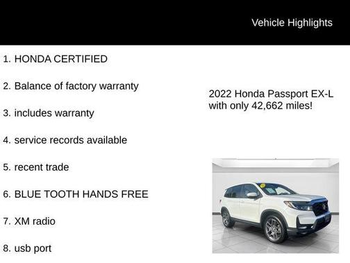 Platinum White Pearl 2022 Honda Passport EX-L