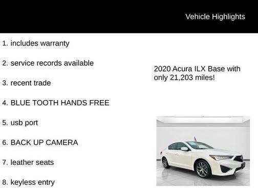 Platinum White Pearl 2020 Acura ILX Premium Package