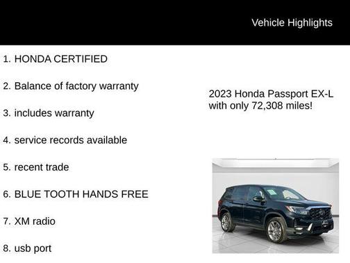 Crystal Black Pearl 2023 Honda Passport EX-L