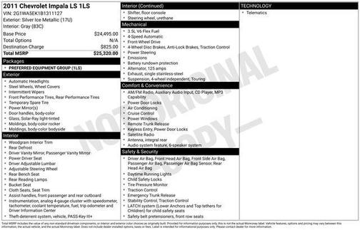 Silver Ice Metallic 2011 Chevrolet Impala LS