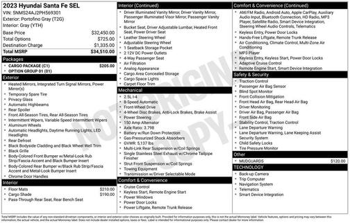 Portofino Gray 2023 Hyundai SANTA FE SEL 2.4