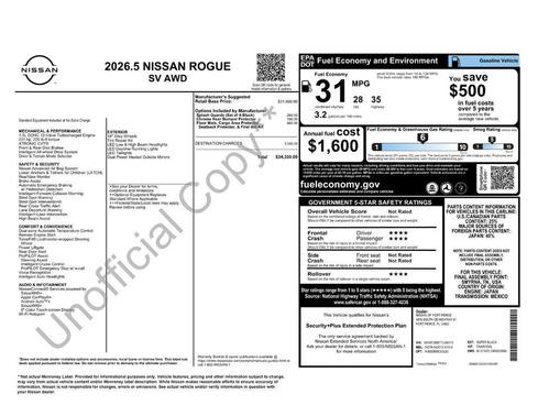 Super Black 2026 Nissan Rogue SV