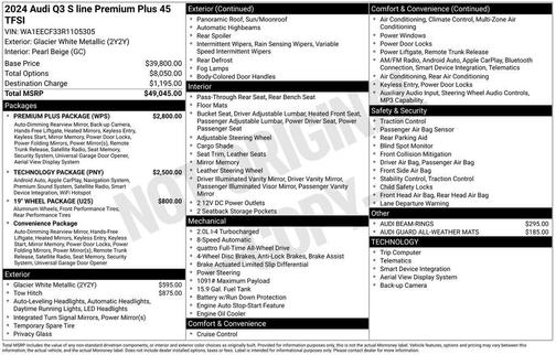 Glacier White Metallic 2024 Audi Q3 45 S line Premium Plus