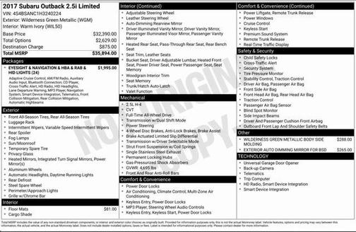 2017 Subaru Outback 2.5i Limited