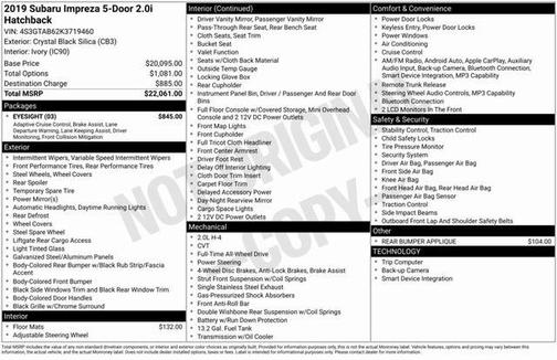 2019 Subaru Impreza 2.0i