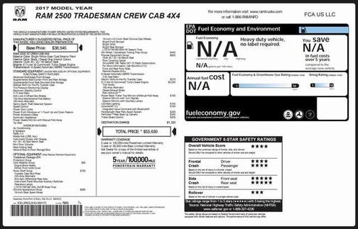 2017 RAM 2500 Tradesman Crew Cab 4x4 6'4' Box