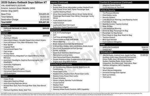 2020 Subaru Outback Onyx Edition XT