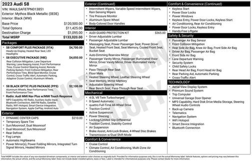 Black Metallic 2023 Audi S8 4.0T