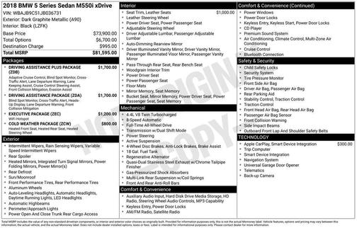 2018 BMW M550 i Xdrive