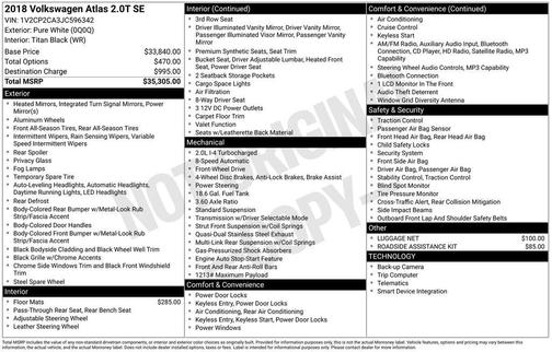 Pure White 2018 Volkswagen Atlas 2.0T SE