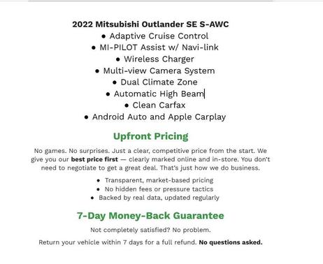 2022 Mitsubishi Outlander SE 2.5 S-AWC