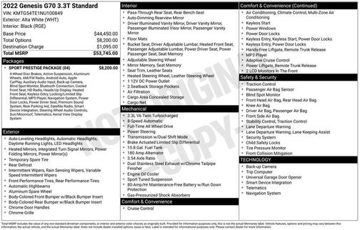 2022 Genesis G70 3.3T