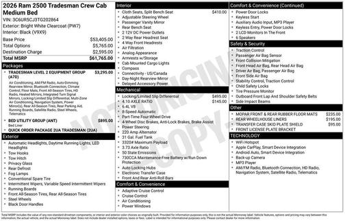 Bright White Clearcoat 2026 RAM 2500 Tradesman