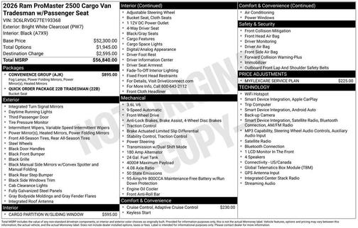 Bright White Clearcoat 2026 RAM ProMaster 2500 High Roof