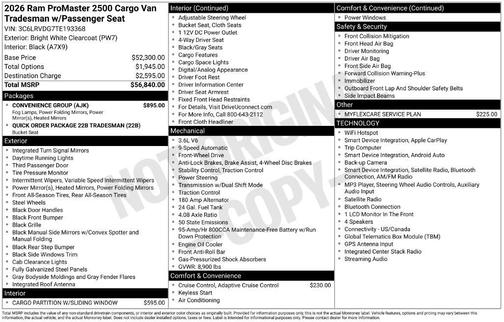 Bright White Clearcoat 2026 RAM ProMaster 2500 High Roof
