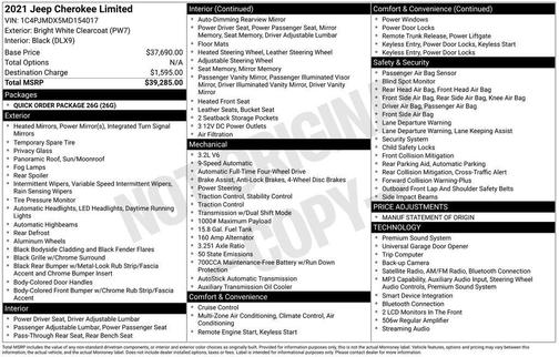 Bright White Clearcoat 2021 Jeep Cherokee Limited