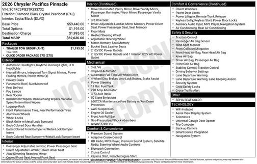 2026 Chrysler Pacifica Pinnacle